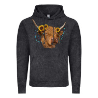Vintage Black highland cow with sunflowers turquoise Vintage Hoodie - RanaPortraitStore