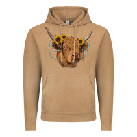 Vintage Camel highland cow with sunflowers turquoise Vintage Hoodie - RanaPortraitStore