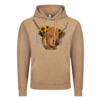 Vintage Coffee highland cow with sunflowers turquoise Vintage Hoodie - RanaPortraitStore