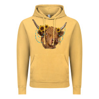 Vintage Mustard highland cow with sunflowers turquoise Vintage Hoodie - RanaPortraitStore