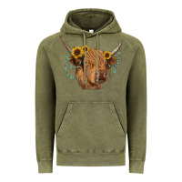 Vintage Olive highland cow with sunflowers turquoise Vintage Hoodie - RanaPortraitStore