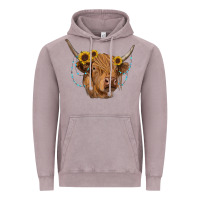 Highland Cow With Sunflowers Turquoise Vintage Hoodie | Teevron