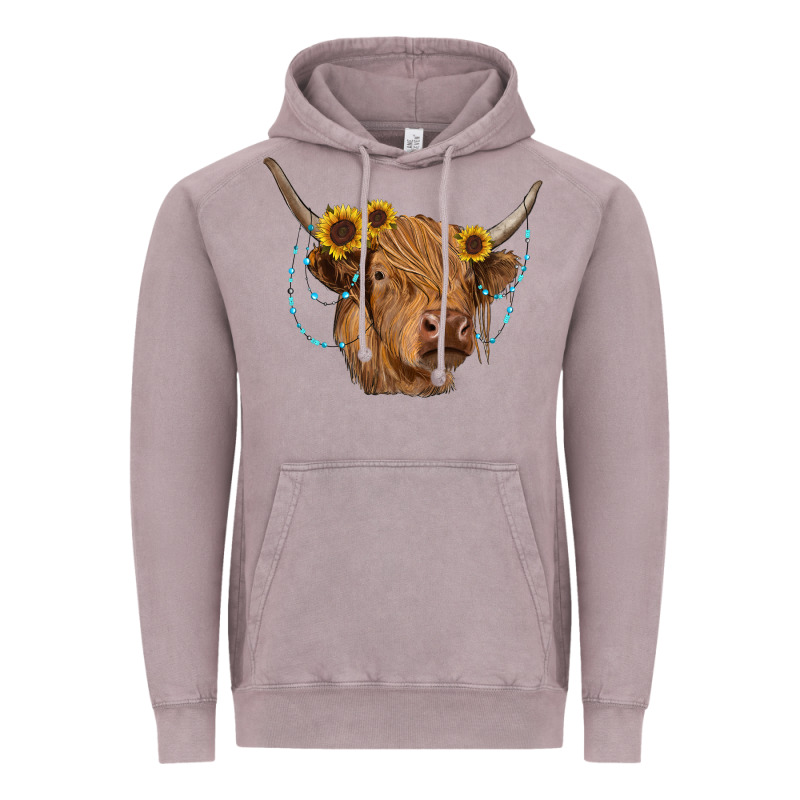 Highland Cow With Sunflowers Turquoise Vintage Hoodie by RanaPortraitStore | Teevron
