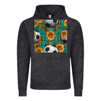 Vintage Black soccer balls and sunflowers with leopard and gemstone seamless pattern Vintage Hoodie - BundleAndBundleShop