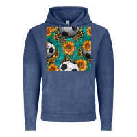 Vintage Denim soccer balls and sunflowers with leopard and gemstone seamless pattern Vintage Hoodie - BundleAndBundleShop