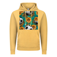 Vintage Mustard soccer balls and sunflowers with leopard and gemstone seamless pattern Vintage Hoodie - BundleAndBundleShop