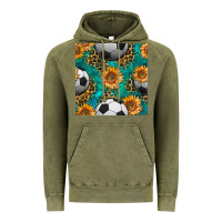 Vintage Olive soccer balls and sunflowers with leopard and gemstone seamless pattern Vintage Hoodie - BundleAndBundleShop