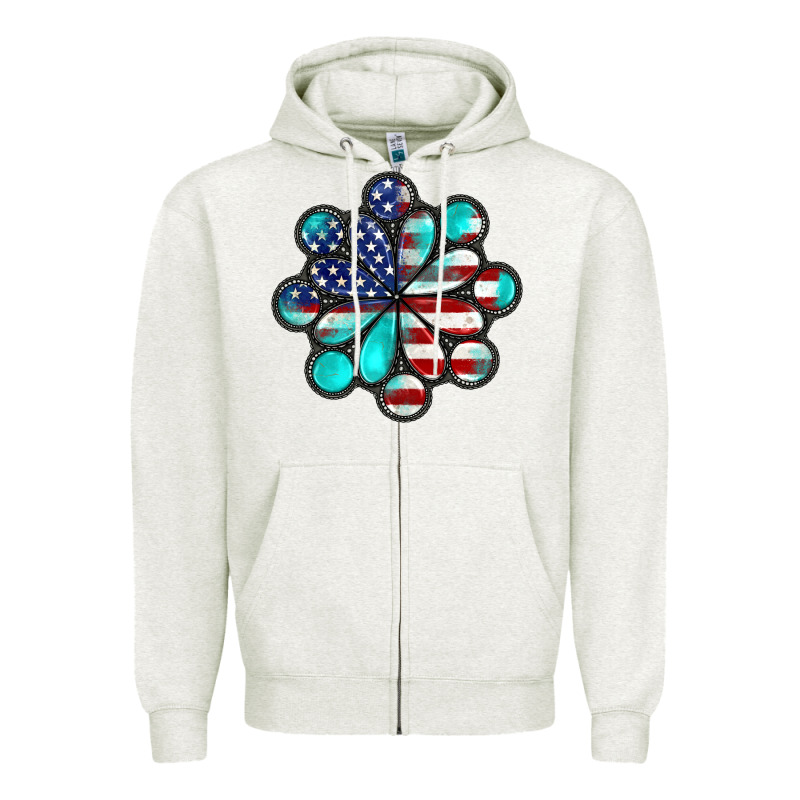 American Flag Turquoise Gemstone 4th Of July Zipper Hoodie by CowGirlArtShop | Teevron