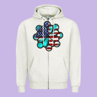 American Flag Turquoise Gemstone 4th Of July Zipper Hoodie Designed By Cowgirlartshop