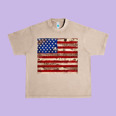 American Flag Leopard Cowhide Urban Heavy Tee Designed By Jahusdesignshop