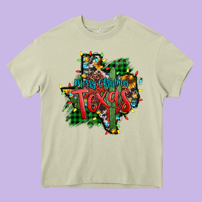 Western Desert Christmas Texas Map Heavy Core Tee Designed By Jasminsmagicworld