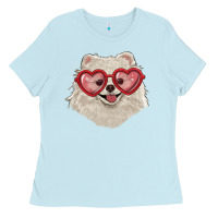 Baby Blue white pomeranian with love glasses Ladies Tee - RanaPortraitStore