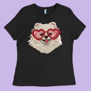 White Pomeranian With Love Glasses Ladies Tee Designed By Ranaportraitstore