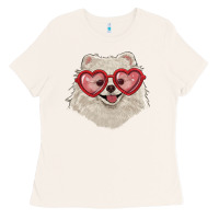 Bone white pomeranian with love glasses Ladies Tee - RanaPortraitStore