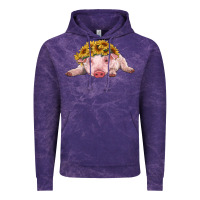Cloud Purple baby pig with sunflower headband Vintage Hoodie - RanaPortraitStore
