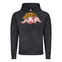 Vintage Black baby pig with sunflower headband Vintage Hoodie - RanaPortraitStore