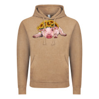 Vintage Coffee baby pig with sunflower headband Vintage Hoodie - RanaPortraitStore