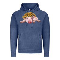 Vintage Denim baby pig with sunflower headband Vintage Hoodie - RanaPortraitStore