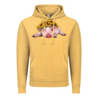 Vintage Mustard baby pig with sunflower headband Vintage Hoodie - RanaPortraitStore