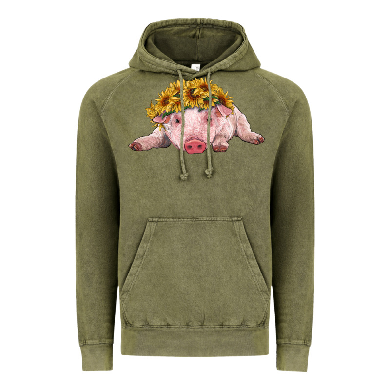 Baby Pig With Sunflower Headband Vintage Hoodie by RanaPortraitStore | Teevron