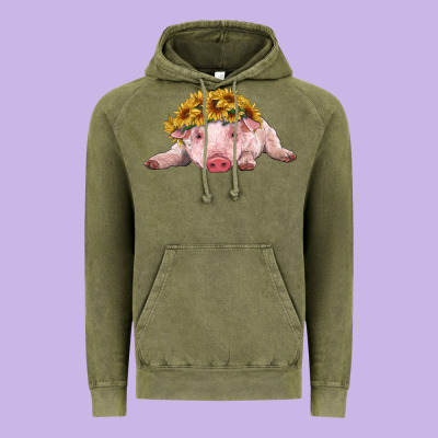 Baby Pig With Sunflower Headband Vintage Hoodie Designed By Ranaportraitstore