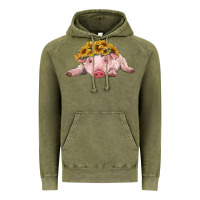 Vintage Olive baby pig with sunflower headband Vintage Hoodie - RanaPortraitStore