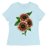 Baby Blue strawberry blonde sunflower Ladies Tee - LillyAllenDesigns