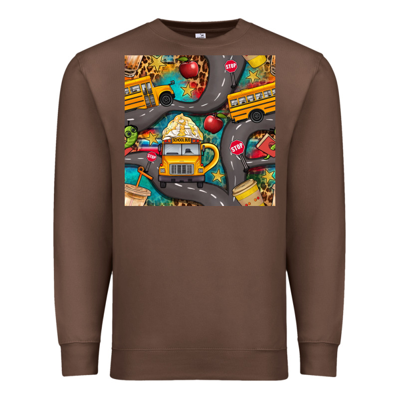 School Bus Coffee And Star With Leopard Seamless Pattern Bbs Premium Sweatshirt by BundleAndBundleShop | Teevron