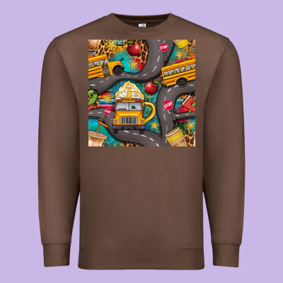 School Bus Coffee And Star With Leopard Seamless Pattern Bbs Premium Sweatshirt Designed By Bundleandbundleshop