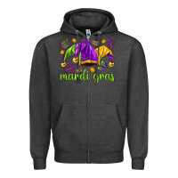 Charcoal Heather Mardi Gras with jester hat Zipper Hoodie - HowdyJamesFarm