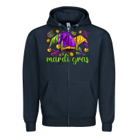 Navy Mardi Gras with jester hat Zipper Hoodie - HowdyJamesFarm