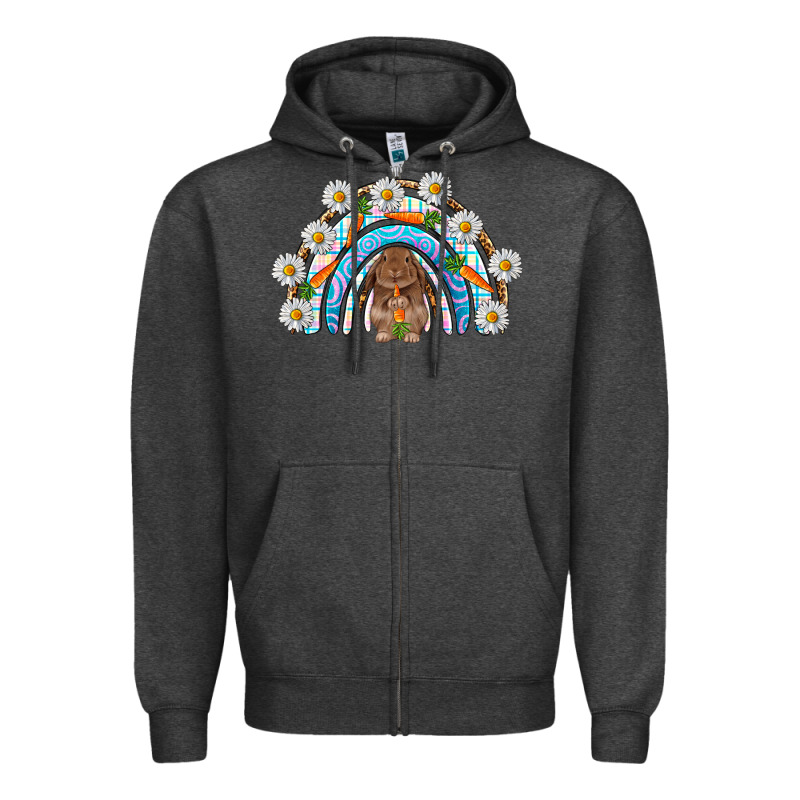 Easter Bunny With Carrot Rainbow Easter Day Zipper Hoodie by HowdyJamesFarm | Teevron