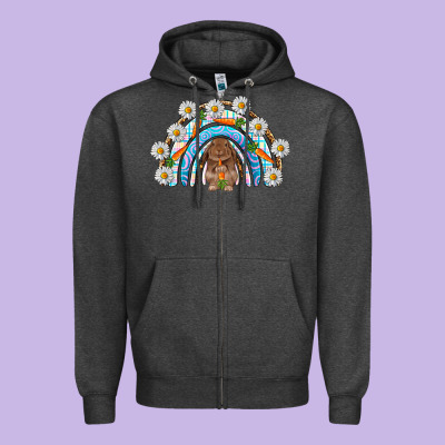 Easter Bunny With Carrot Rainbow Easter Day Zipper Hoodie Designed By Howdyjamesfarm