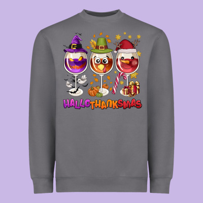 Hallothanksmas Wine Glasses Heavyweight Sweatshirt Designed By Nancycooperartshop