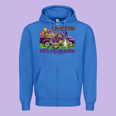 Parading With My Gnomies Zipper Hoodie Designed By Howdyjamesfarm