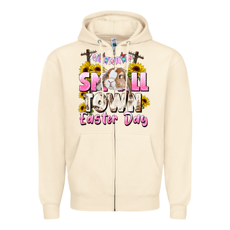 Small Town Easter Day Zipper Hoodie by CowGirlArtShop | Teevron