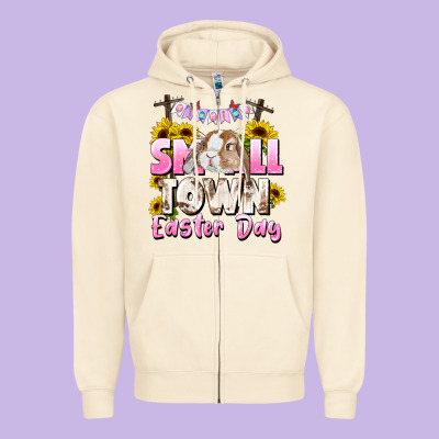 Small Town Easter Day Zipper Hoodie Designed By Cowgirlartshop