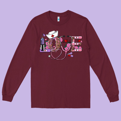 Valentines Day Nurse Love Long Sleeve Tee Designed By Ranaportraitstore