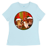 Baby Blue Christmas Cow, Ladies Tee - Jasminsmagicworld