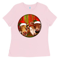 Bubblegum Pink Christmas Cow, Ladies Tee - Jasminsmagicworld