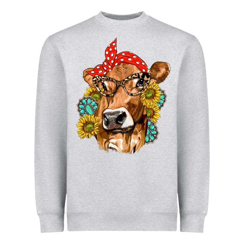 Western Cow With Sunflowers And Gemstone Heavyweight Sweatshirt by texasbilliewilder | Teevron