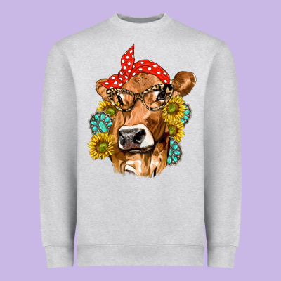 Western Cow With Sunflowers And Gemstone Heavyweight Sweatshirt Designed By Texasbilliewilder