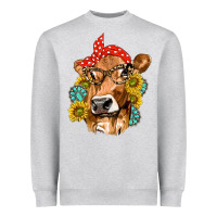 Heather Grey Western Cow with Sunflowers and Gemstone Heavyweight Sweatshirt - texasbilliewilder
