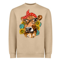 Mushroom Western Cow with Sunflowers and Gemstone Heavyweight Sweatshirt - texasbilliewilder