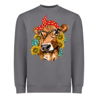 Storm Western Cow with Sunflowers and Gemstone Heavyweight Sweatshirt - texasbilliewilder