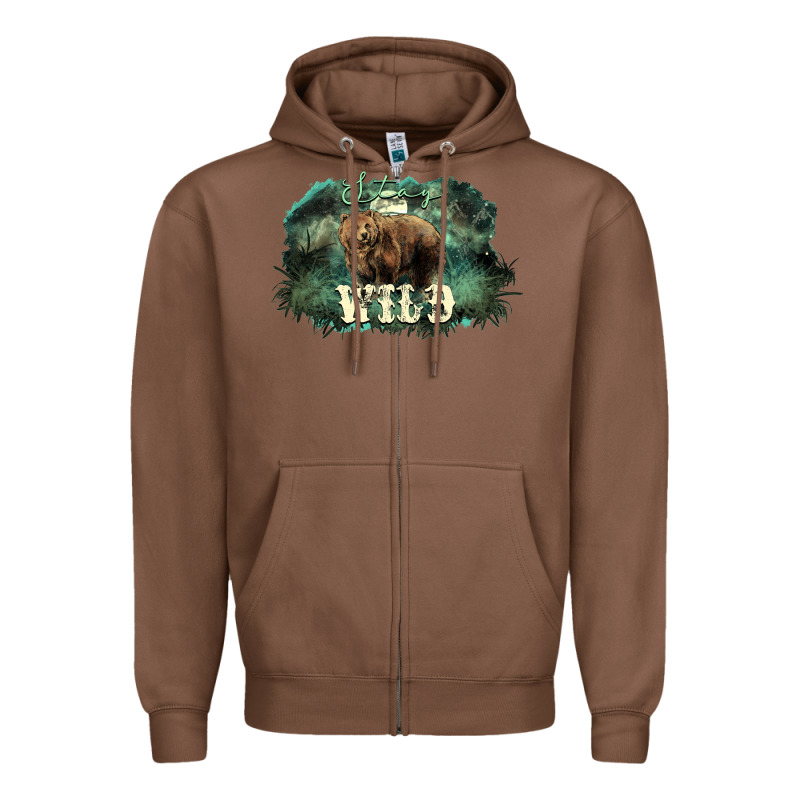 Stay Wild Night Grizzly Bear Zipper Hoodie by HowdyJamesFarm | Teevron