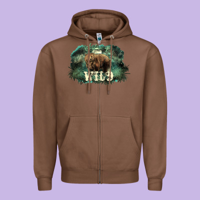 Stay Wild Night Grizzly Bear Zipper Hoodie Designed By Howdyjamesfarm
