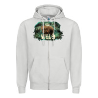 Dove Grey Stay wild night Grizzly Bear Zipper Hoodie - HowdyJamesFarm