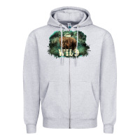 Heather Grey Stay wild night Grizzly Bear Zipper Hoodie - HowdyJamesFarm