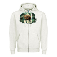 Oatmeal Heather Stay wild night Grizzly Bear Zipper Hoodie - HowdyJamesFarm